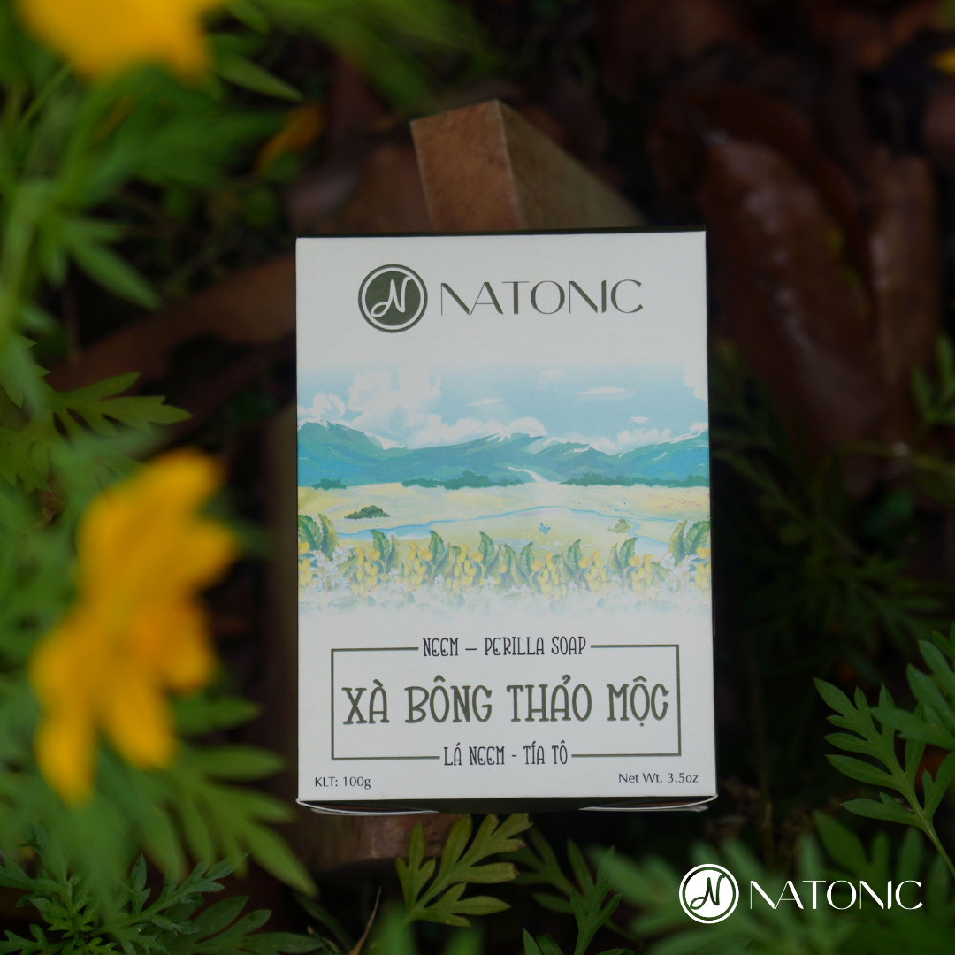 Xà bông Lá Neem, Tía Tô - Giảm mụn lưng - Tặng kèm túi vải Sisal tạo bọt & tẩy tế bào chết