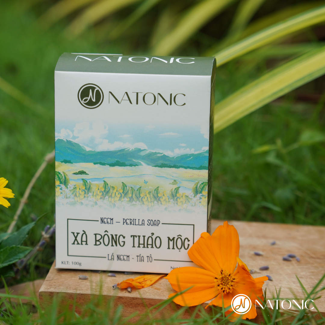 Xà bông Lá Neem, Tía Tô - Giảm mụn lưng - Tặng kèm túi vải Sisal tạo bọt & tẩy tế bào chết