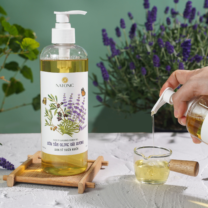 Sữa tắm Oải Hương Natonic - Sạch mụn lưng, da mềm mịn - Chai vòi nhấn 500ml