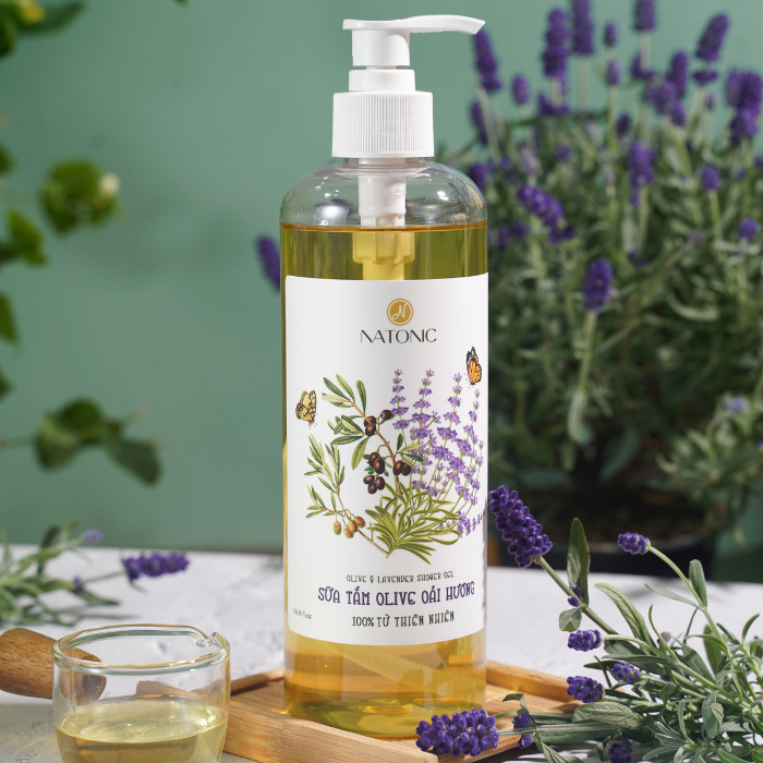 Sữa tắm Oải Hương Natonic - Sạch mụn lưng, da mềm mịn - Chai vòi nhấn 500ml