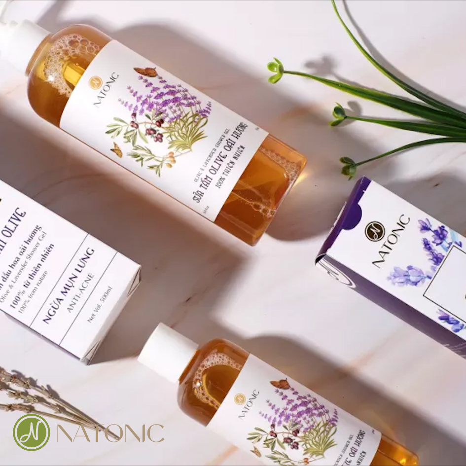 Sữa tắm Oải Hương Natonic - Sạch mụn lưng, da mềm mịn - Chai nắp nhấn 250ml