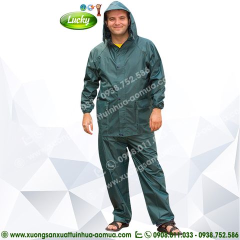 BỘ QUẦN ÁO MƯA VẢI XANH LÁ ĐẬM