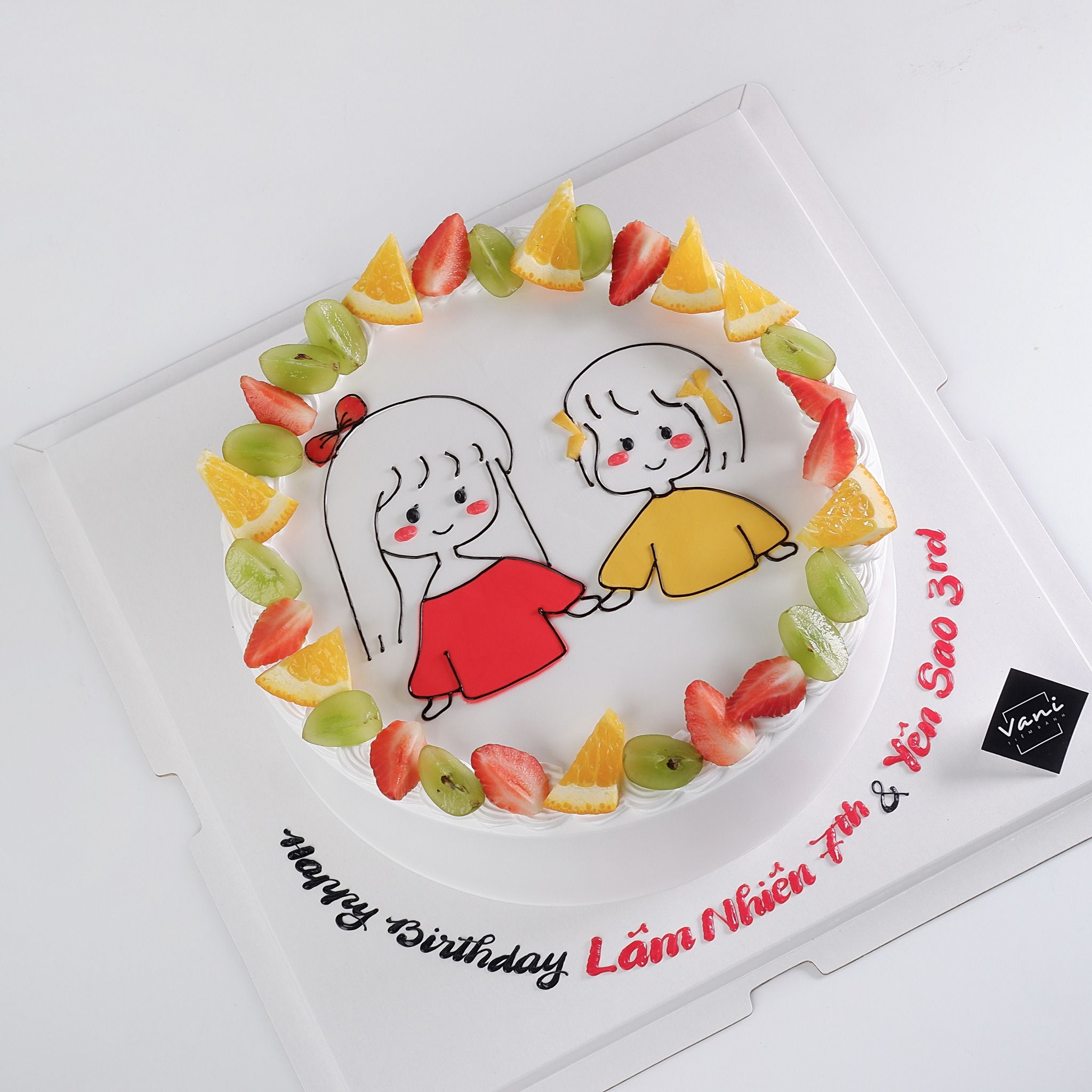Bánh vẽ 2 bé gái - Bánh kem sinh nhật Đà Nẵng