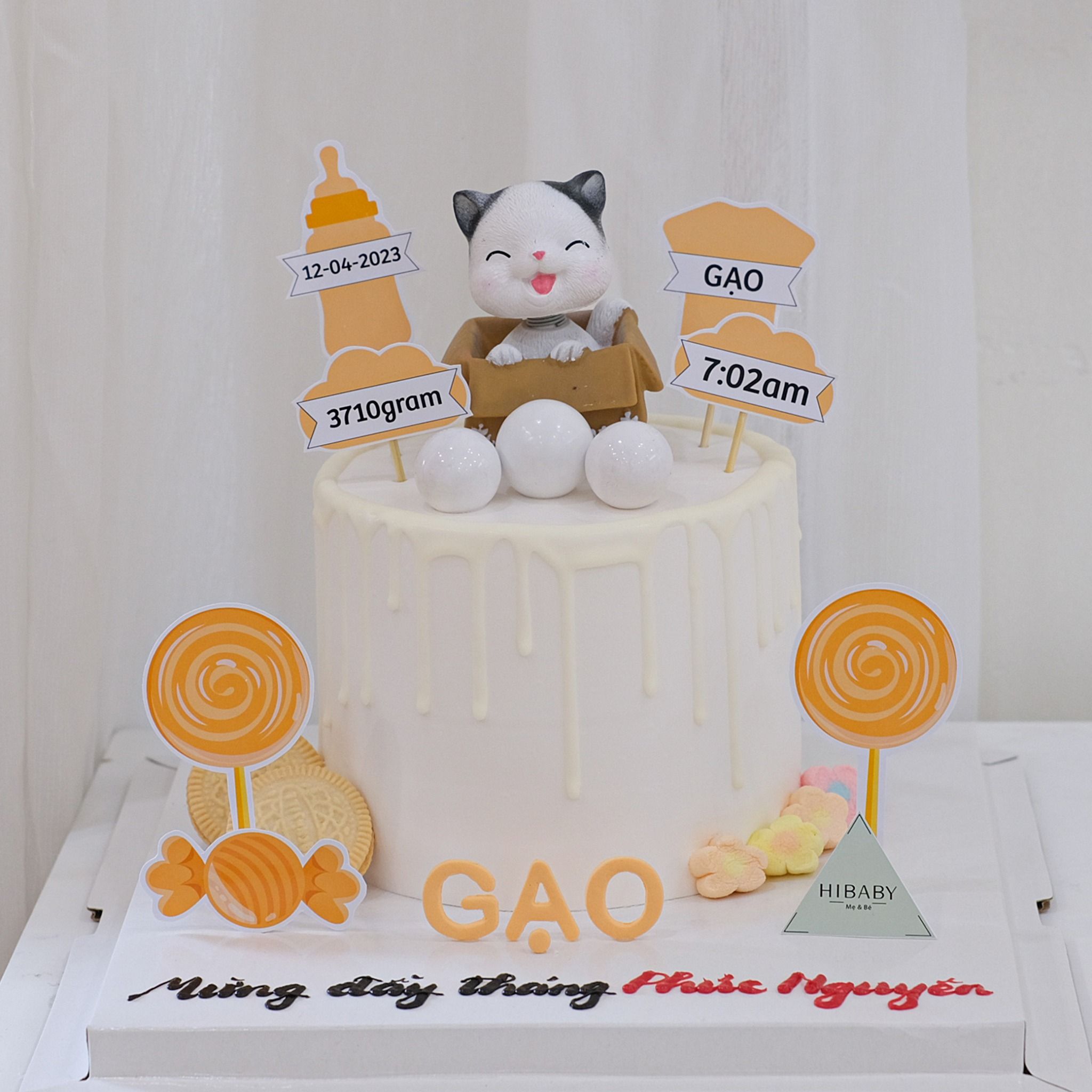 Bánh gắn tượng con mèo, trang trí cho bé trai