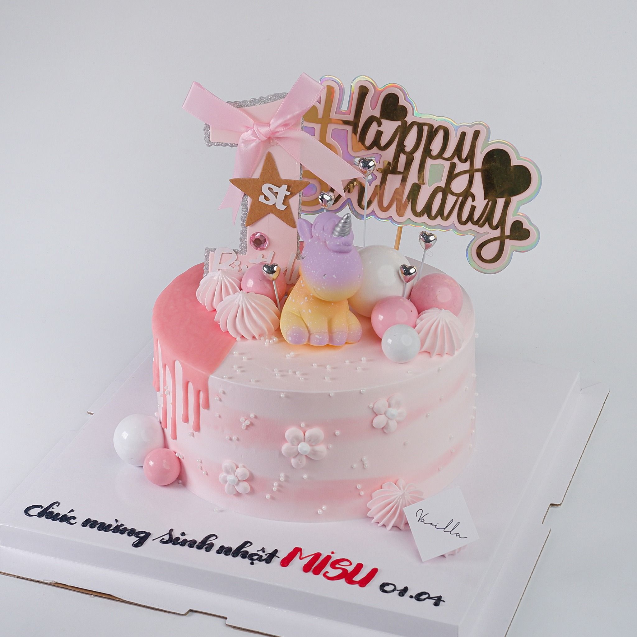 Bánh gắn tượng ngựa Pony màu hồng - Bánh kem sinh nhật Đà Nẵng