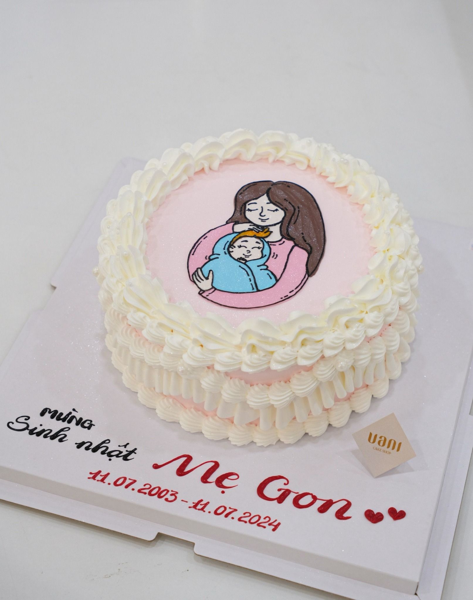 bánh kem vẽ mẹ bầu và con