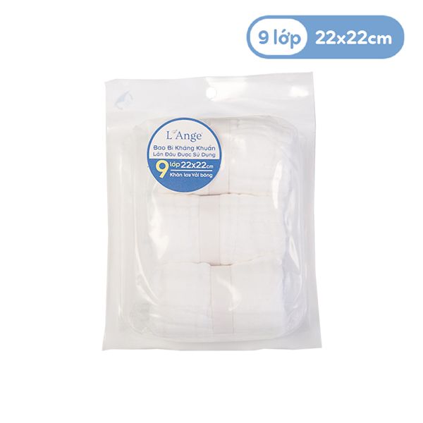 L'ANGE - KHĂN NHỎ VẢI BÔNG 9 LỚP 22X22cm - TRẮNG ( SET 3 CÁI )