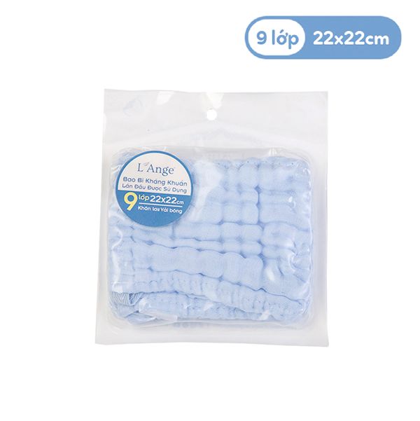 L'ANGE - KHĂN NHỎ VẢI BÔNG 9 LỚP 22X22cm - XANH ( SET 1 CÁI )