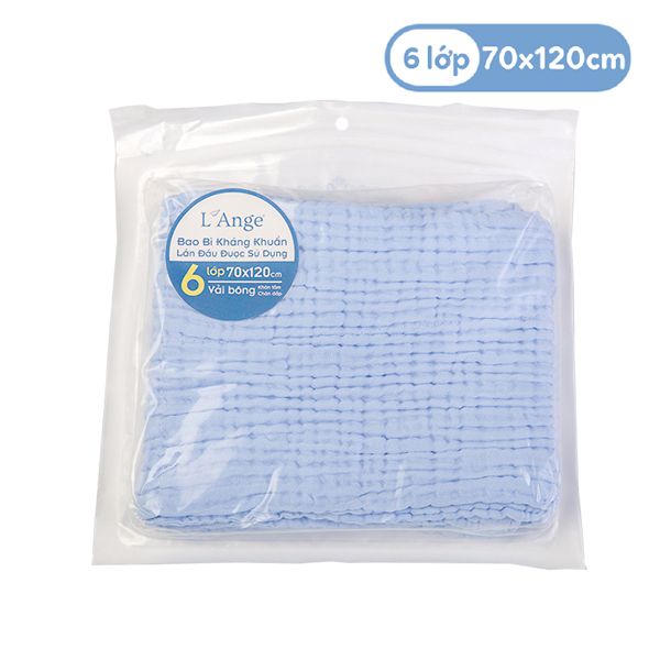L'ANGE - KHĂN TẮM VẢI BÔNG 6 LỚP XANH 70X120