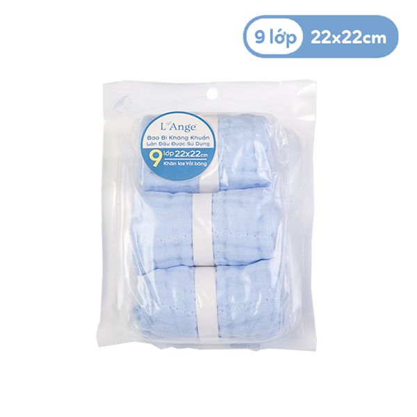 L'ANGE - KHĂN NHỎ VẢI BÔNG 9 LỚP 22X22cm - XANH ( SET 3 CÁI )