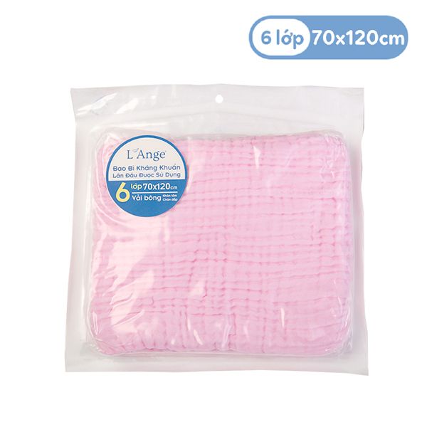 L'ANGE - KHĂN TẮM VẢI BÔNG 6 LỚP HỒNG 70X120