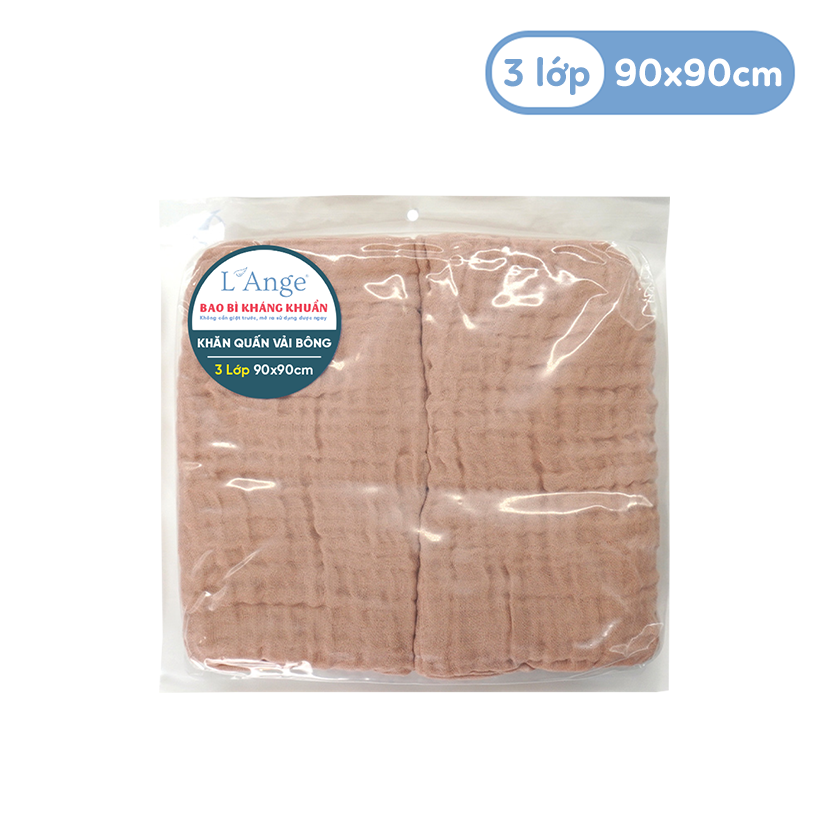 L'ANGE KHĂN QUẤN VẢI BÔNG 3 LỚP 90X90 - NÂU (SET 2 CÁI)