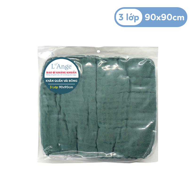 L'ANGE KHĂN QUẤN VẢI BÔNG 3 LỚP 90X90 - XANH LÁ (SET 2 CÁI)