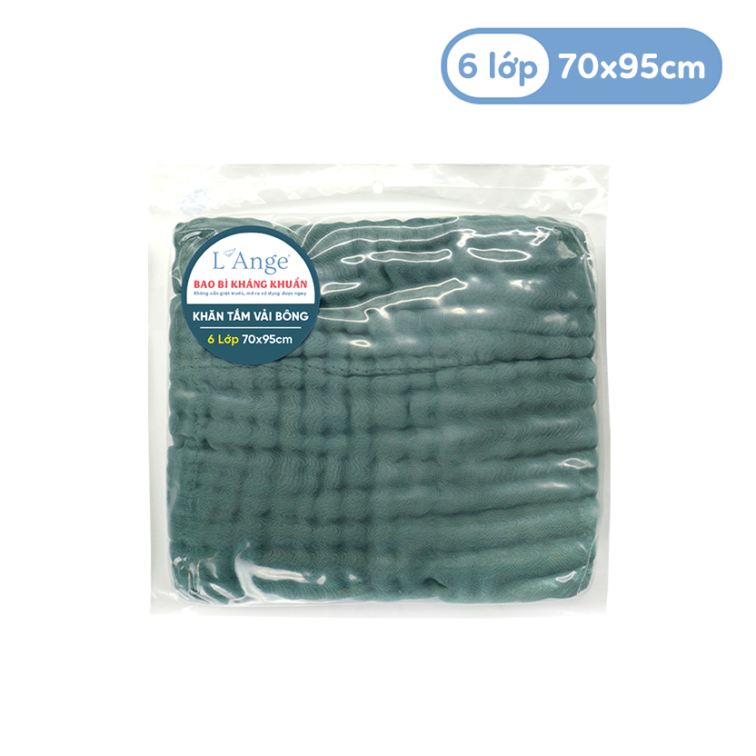 L'ANGE KHĂN TẮM VẢI BÔNG 6 LỚP XANH LÁ 70X95