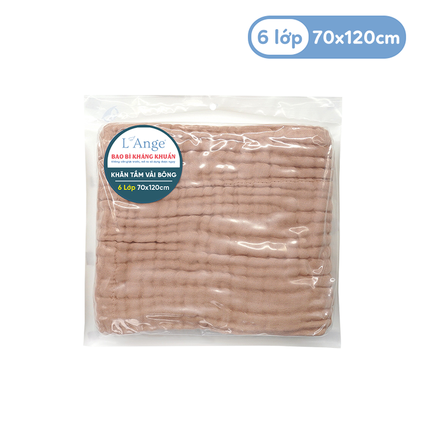 L'ANGE KHĂN TẮM VẢI BÔNG 6 LỚP NÂU 70X120