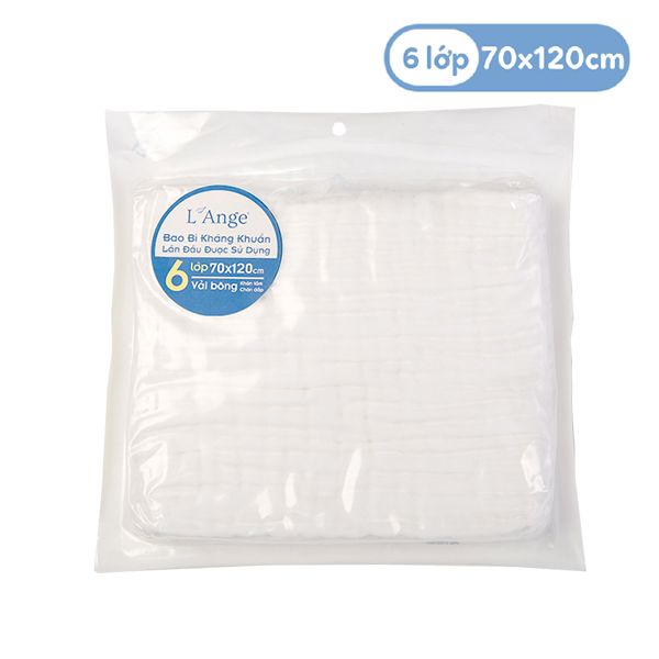 L'ANGE - KHĂN TẮM VẢI BÔNG 6 LỚP TRẮNG 70X120