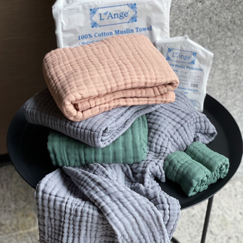L'ANGE KHĂN NHỎ VẢI BÔNG 9 LỚP 22X22cm - XÁM ( SET 3 CÁI )