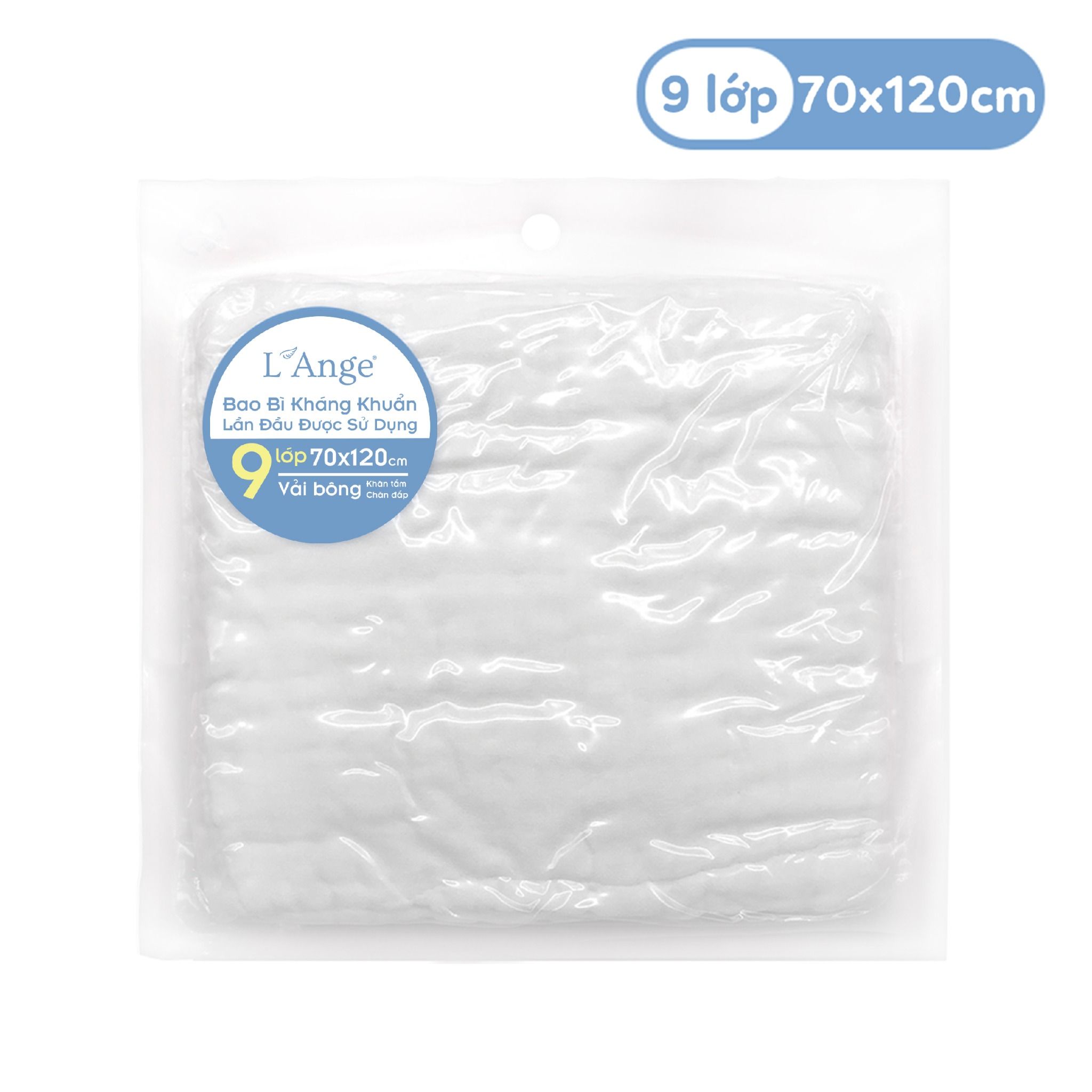 L'ANGE - KHĂN TẮM VẢI BÔNG 9 LỚP TRẮNG 70X120