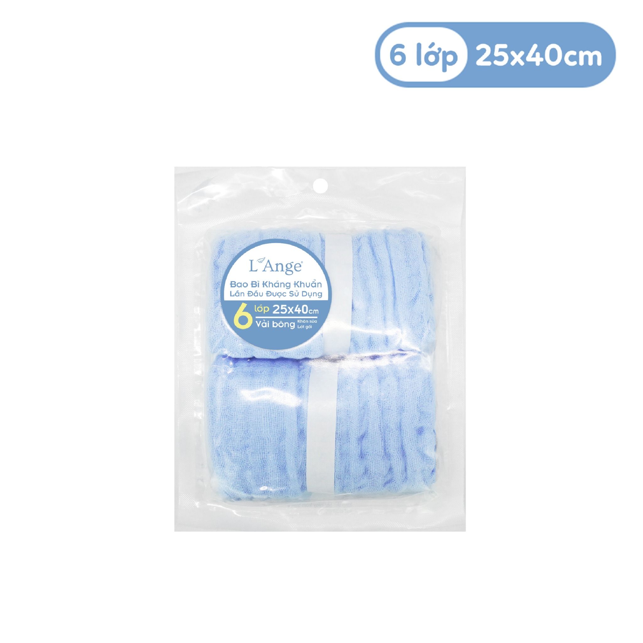 L'ANGE - KHĂN SỮA/LÓT GỐI 6 LỚP XANH 25X40 (SET 2 CÁI)