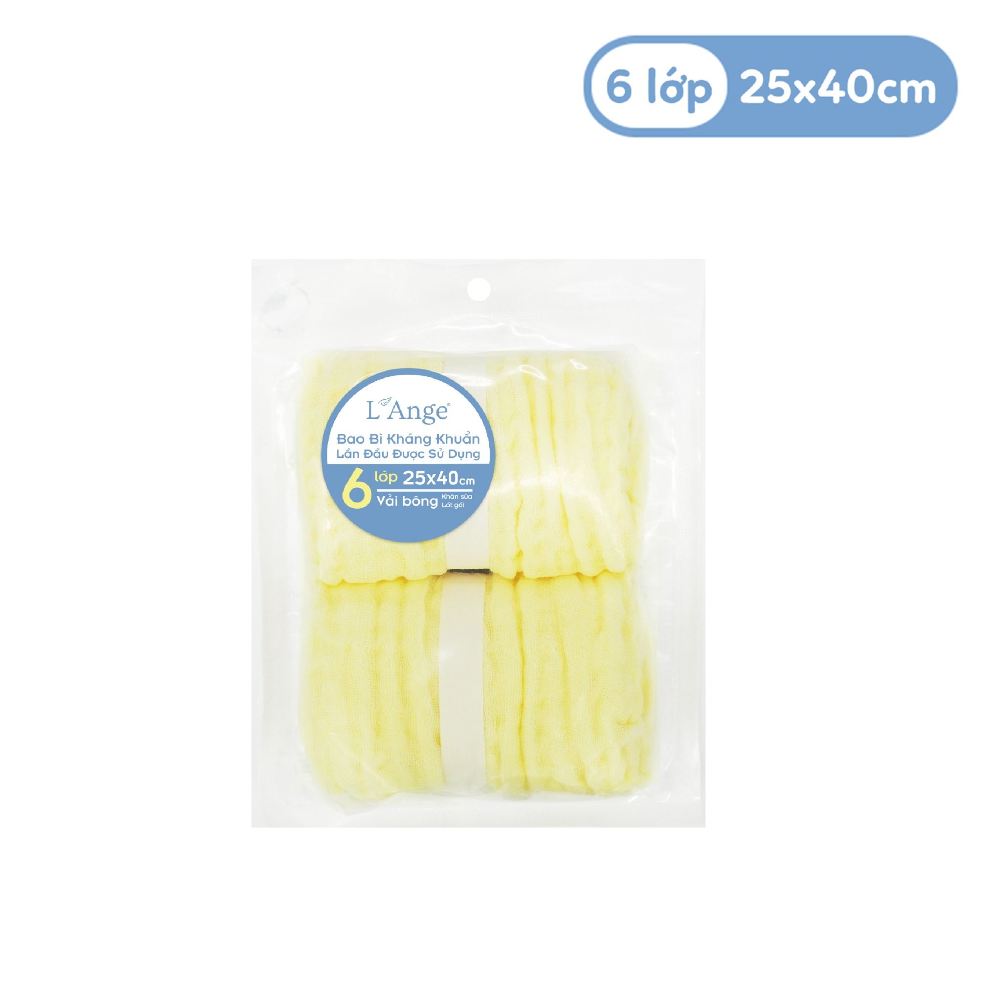 L'ANGE - KHĂN SỮA/LÓT GỐI 6 LỚP VÀNG 25X40 (SET 2 CÁI)