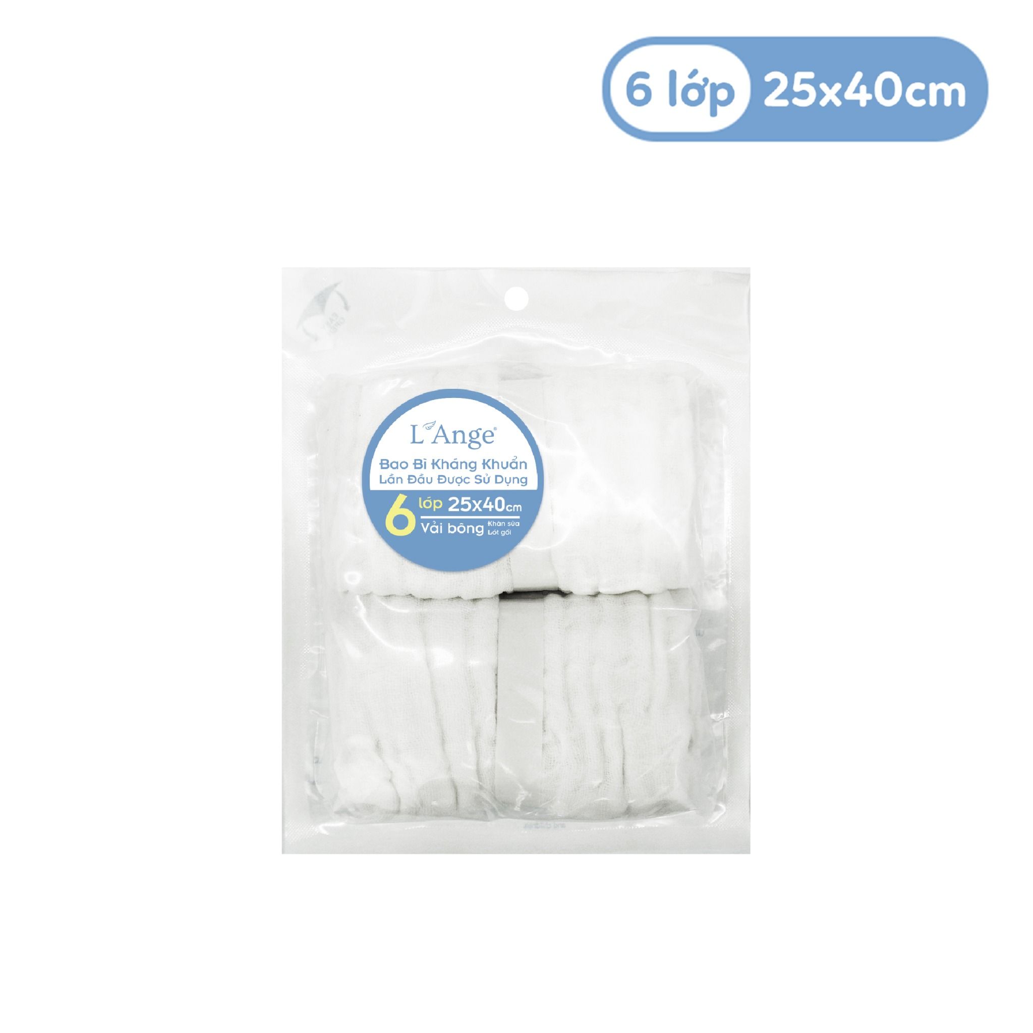 L'ANGE - KHĂN SỮA/LÓT GỐI 6 LỚP TRẮNG 25X40 (SET 2 CÁI)