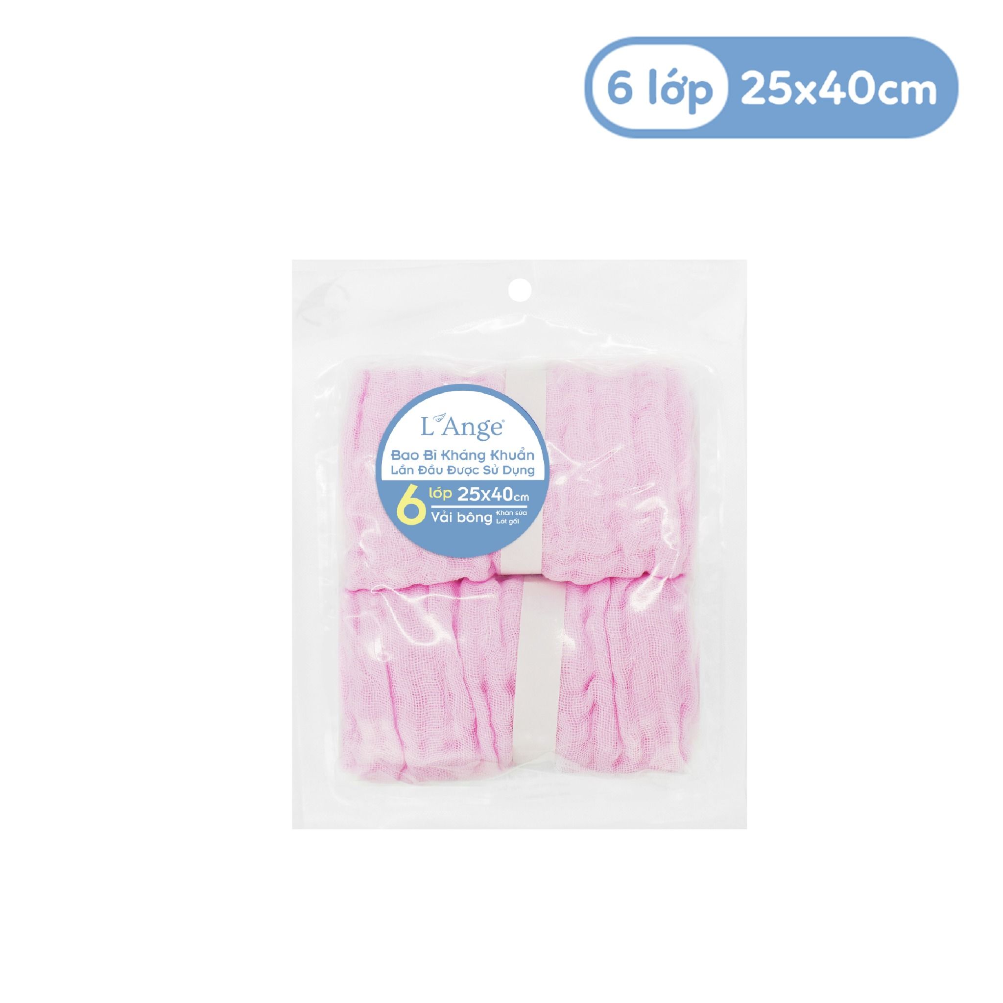 L'ANGE - KHĂN SỮA/LÓT GỐI 6 LỚP HỒNG 25X40 (SET 2 CÁI)