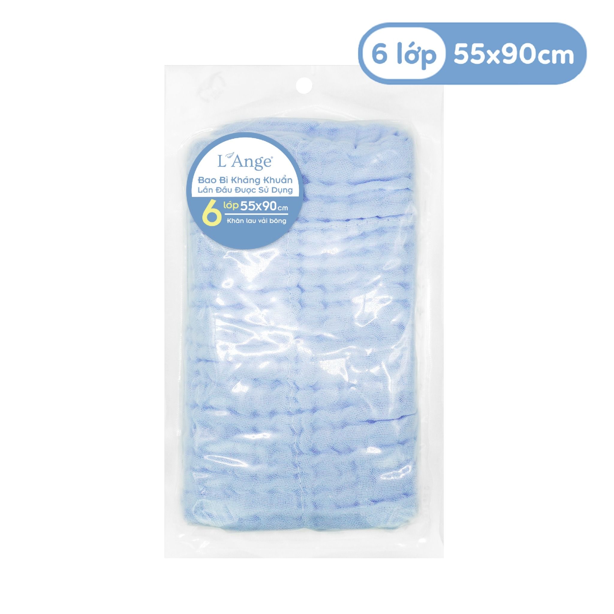 L'ANGE - KHĂN LAU VẢI BÔNG 6 LỚP XANH 55X90