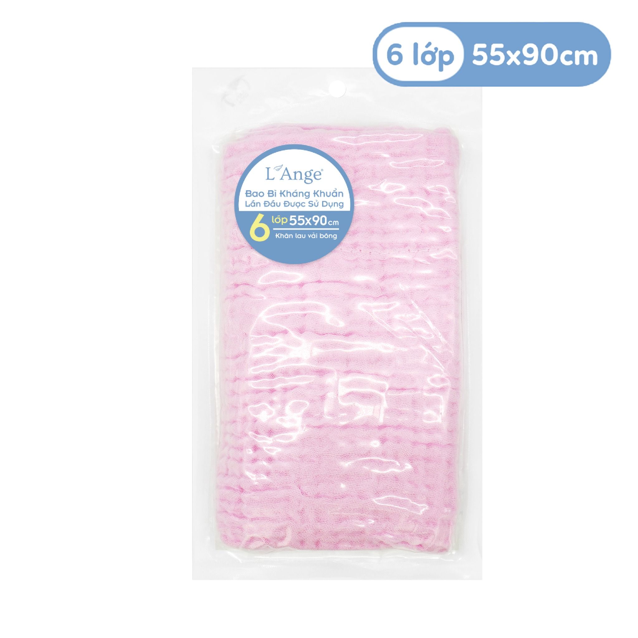 L'ANGE - KHĂN LAU VẢI BÔNG 6 LỚP HỒNG 55X90