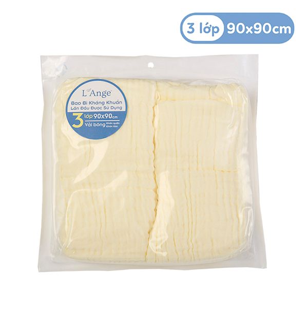 L'ANGE - KHĂN QUẤN VẢI BÔNG 3 LỚP 90X90 - VÀNG (SET 2 CÁI)