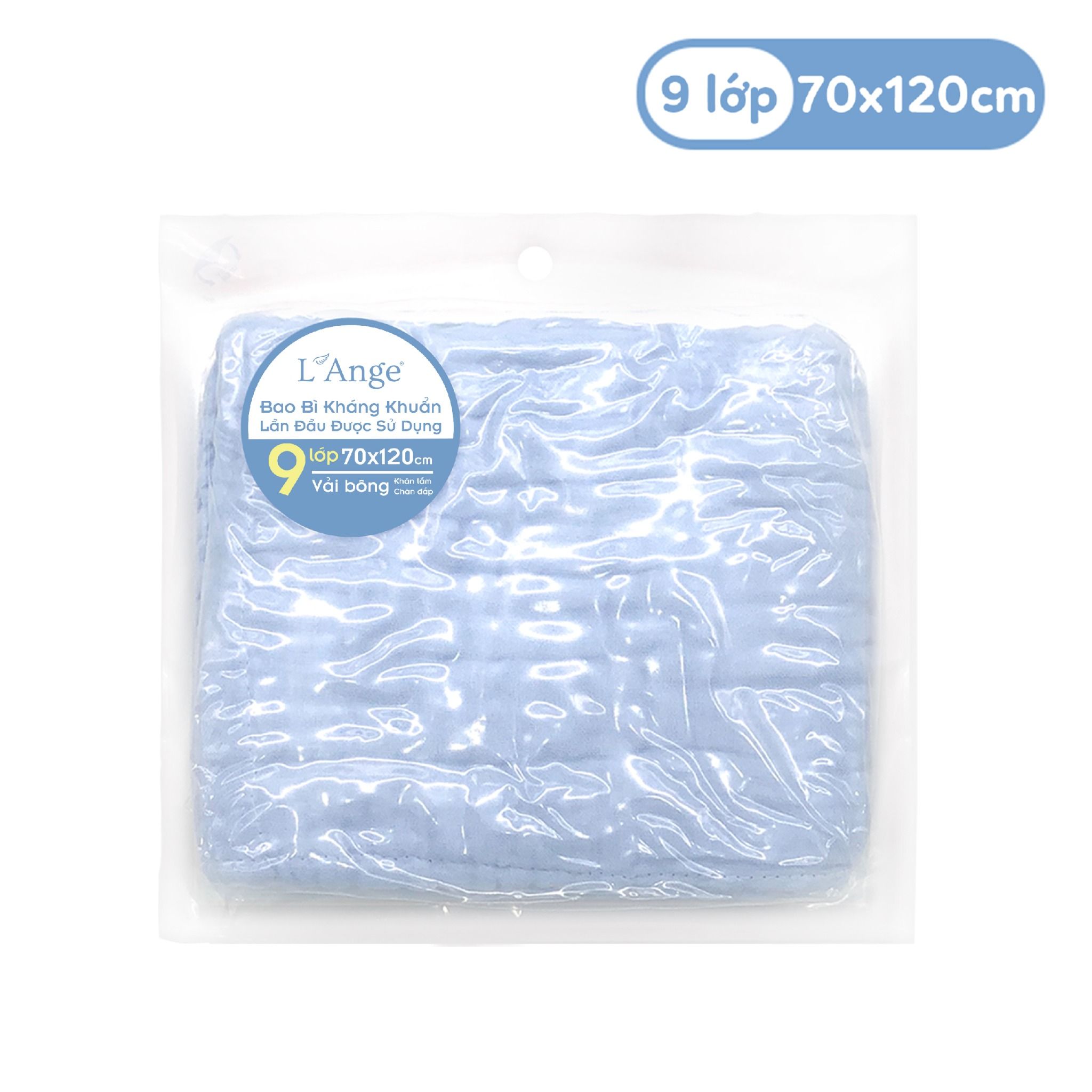 L'ANGE - KHĂN TẮM VẢI BÔNG 9 LỚP XANH 70X120