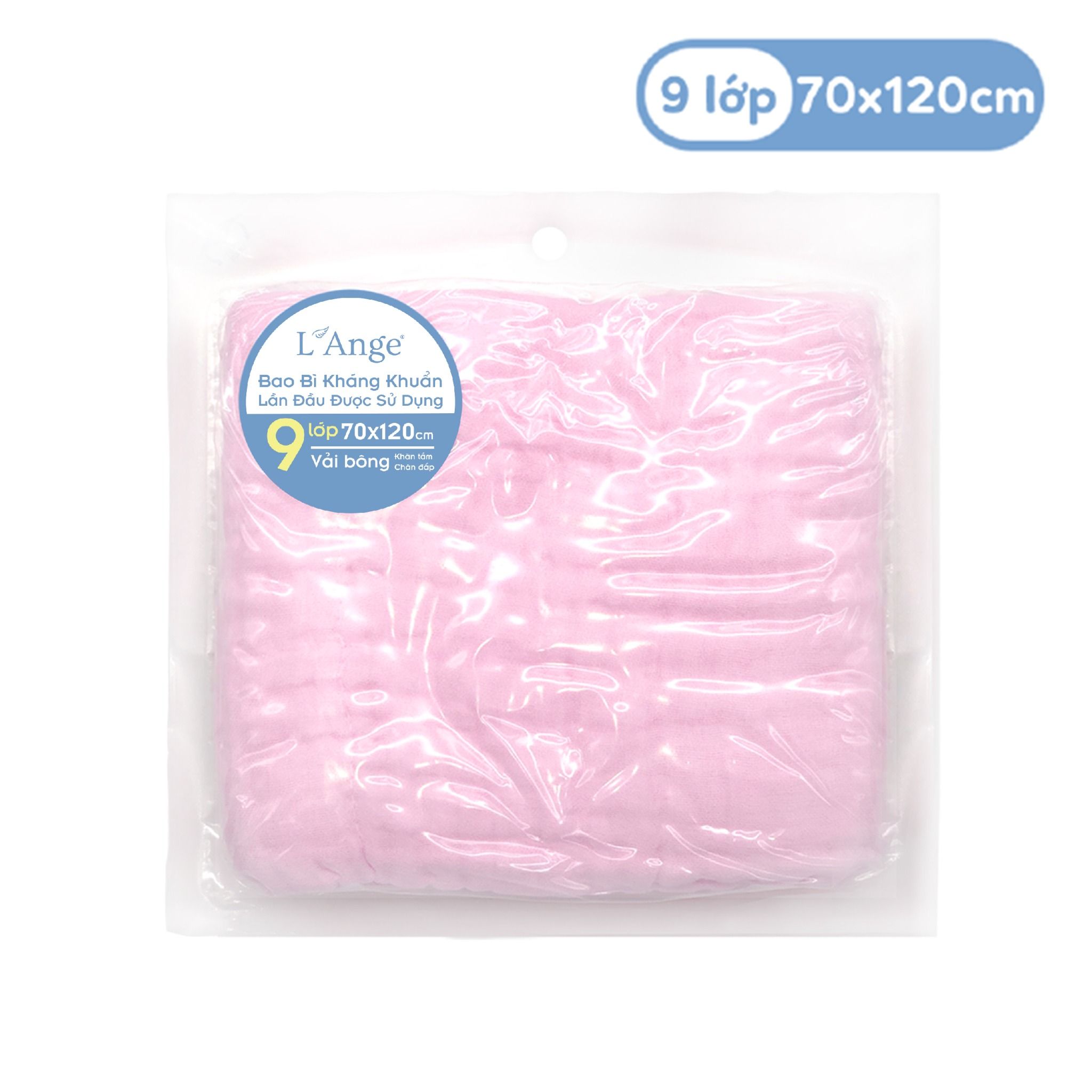 L'ANGE - KHĂN TẮM VẢI BÔNG 9 LỚP HỒNG 70X120