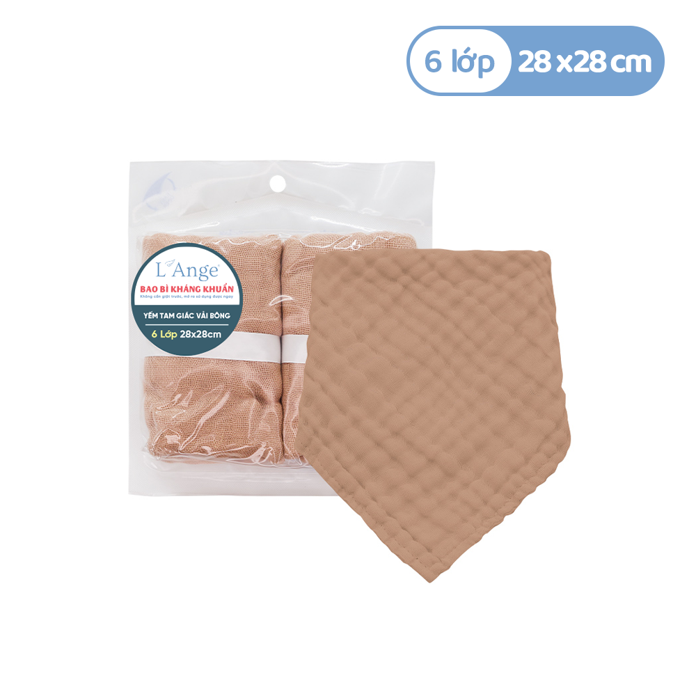 L'ANGE YẾM TAM GIÁC VẢI BÔNG 6 LỚP 28x28cm - MÀU NÂU (SET 2 CÁI)