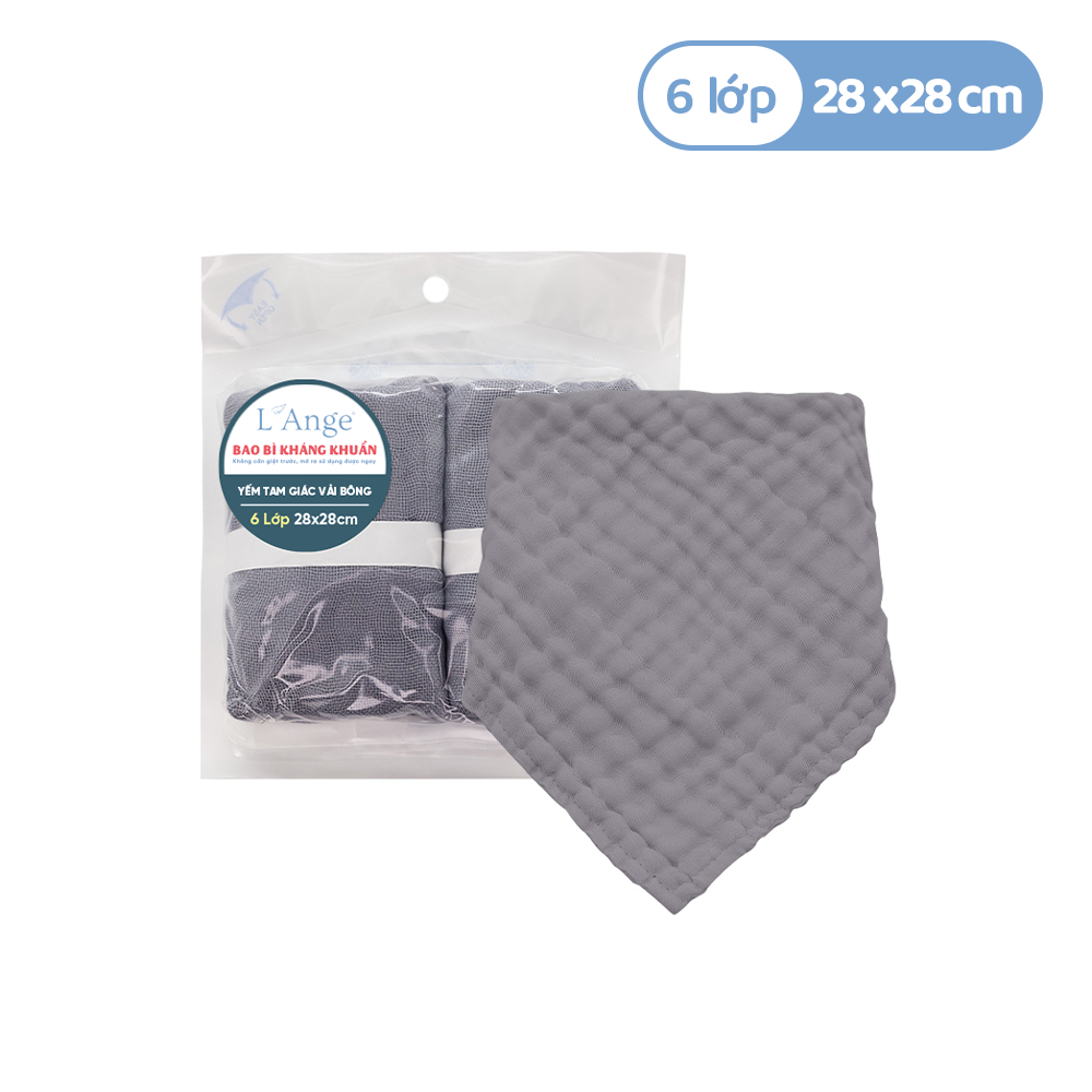 L'ANGE YẾM TAM GIÁC VẢI BÔNG 6 LỚP 28x28cm - MÀU XÁM (SET 2 CÁI)