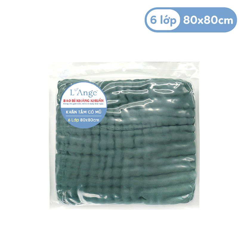 L'ANGE KHĂN TẮM VẢI BÔNG CÓ NÓN 6 LỚP XANH LÁ 80X80