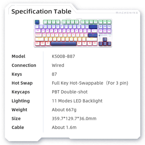  Bàn phím cơ có dây Machenike K500B-B87 