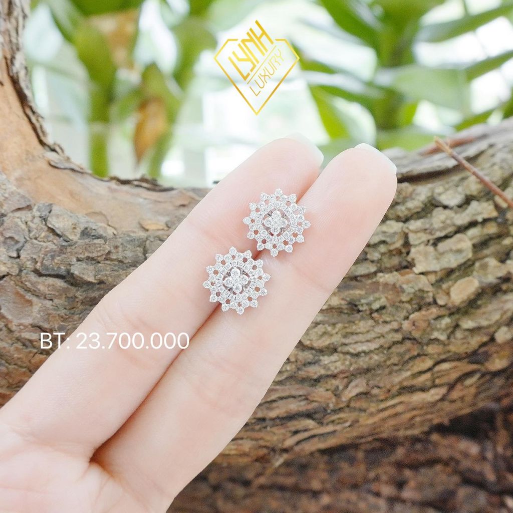 BÔNG TAI KIM CƯƠNG HÌNH TRÒN - HOA BỐN LÁ