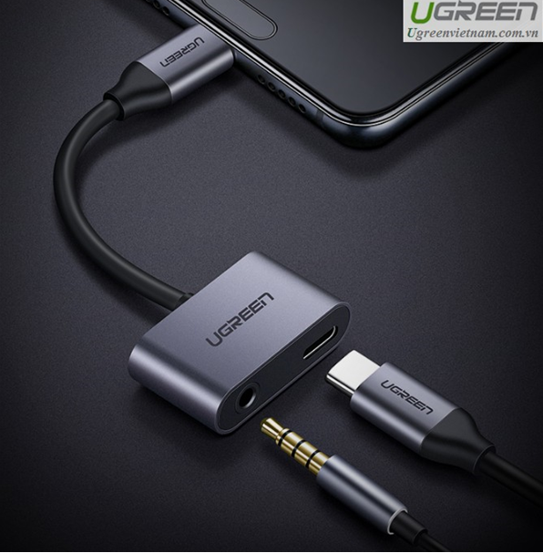 Cáp chuyển đổi USB type-C to 3,5mm hỗ trợ cổng sạc USB-C chính hãng Ugreen 50596 cao cấp