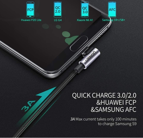 Cáp sạc, dữ liệu USB-A to USB Type-C bẻ góc 90 độ dài 1M Ugreen 50941 cao cấp
