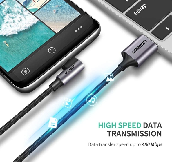 Cáp sạc, dữ liệu USB-A to USB Type-C bẻ góc 90 độ dài 1M Ugreen 50941 cao cấp