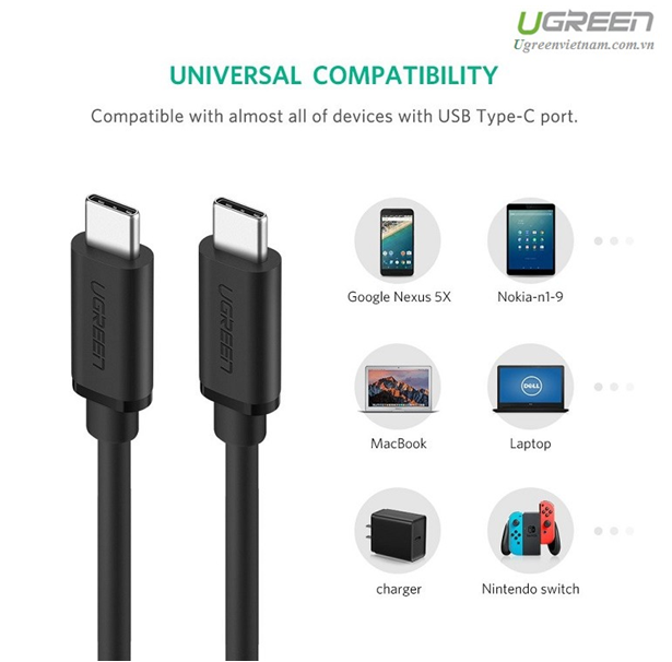 Cáp sạc và truyền dữ liệu USB type-C 2 đầu dương dài 0,5m chính hãng Ugreen 50996 cao cấp