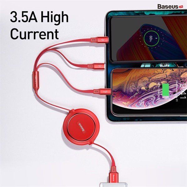 Cáp sạc dây rút 3 đầu Baseus Golden Loop 3 in 1 Elastic (3.5A, Type C/ Lightning/ Micro USB, Adjustable, Fast Charge Cable)