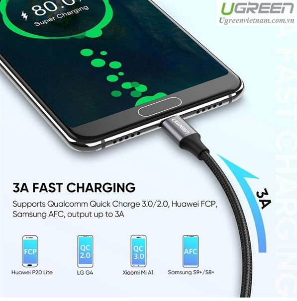 Cáp sạc nhanh USB Type C dài 0,5m Ugreen 60125 chính hãng