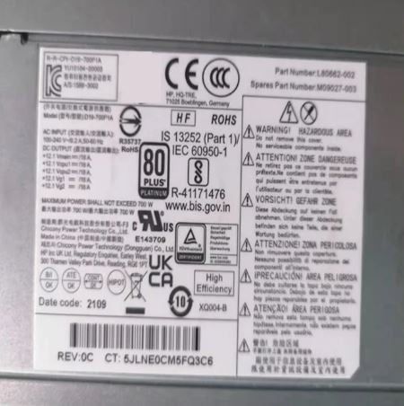 HP Power Supply Unit PSU 700W 80 Plus Platinum 12V (L80662-002, M09027-001, M09027-003, M82200-002, M86370-001, D19-700P1A)