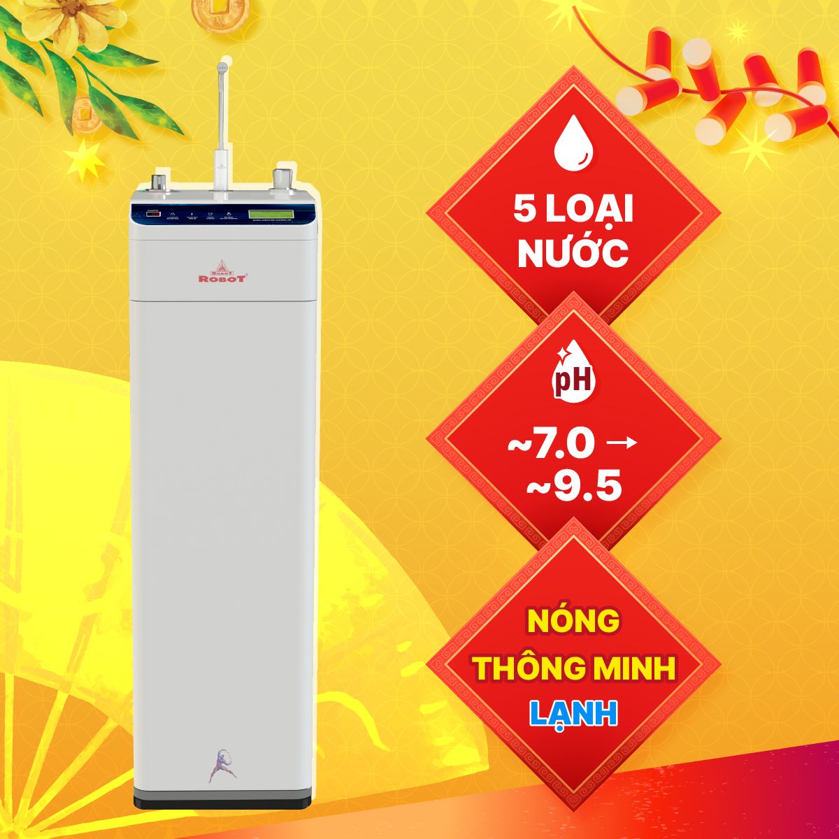 Máy Lọc Nước R.O Hydrogen Kiềm Nóng Thông Minh – Lạnh ROBOT HydroElite-9