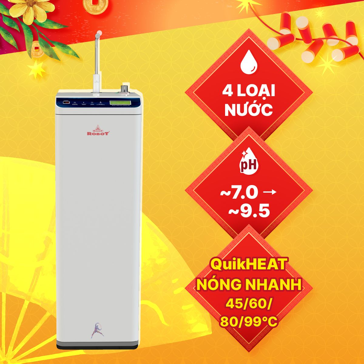 Máy Lọc Nước R.O Hydrogen Kiềm Nóng Thông Minh ROBOT HydroMega Plus-9