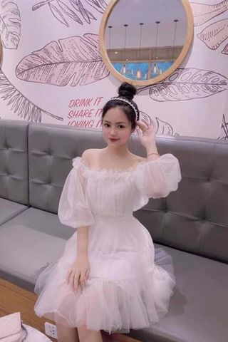 Đầm Ngắn Trễ Vai Voan Mỏng STELLA BUI