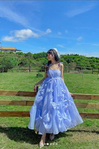 Đầm Midi Hai Dây Đính Nơ FAIRYTALES.COUTURE