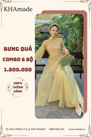 Áo Dài Cách Tân Cổ Trụ Thêu Hoa Combo Bưng Quả 6 Bộ KHAMADE