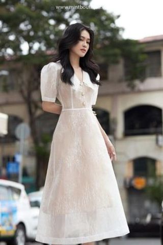 Đầm Midi Tay Lửng Cổ Sơ Mi MINT BOUTIQUE