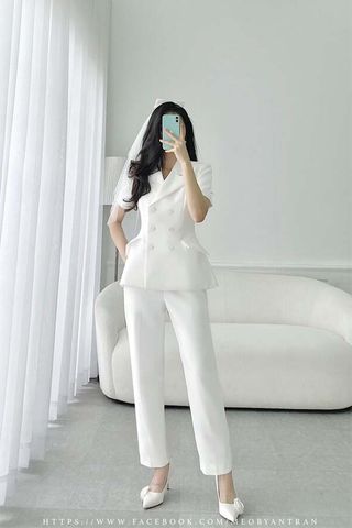 Áo Vest Ngắn Tay x Quần Dài Dáng Suông MEO STORE